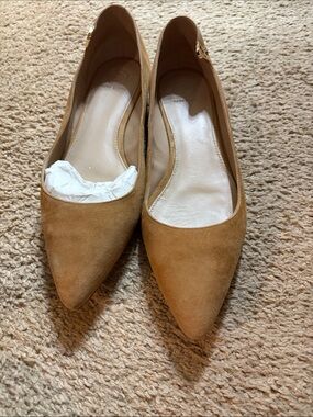 Tory Burch Pointed Toe Suede Flats in Camel
